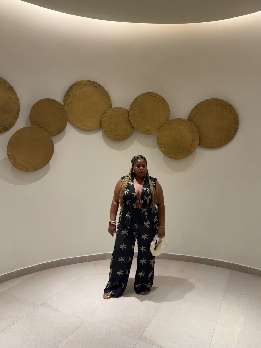 Fashion Nova Black Palm-Print Wide-Leg Jumpsuit